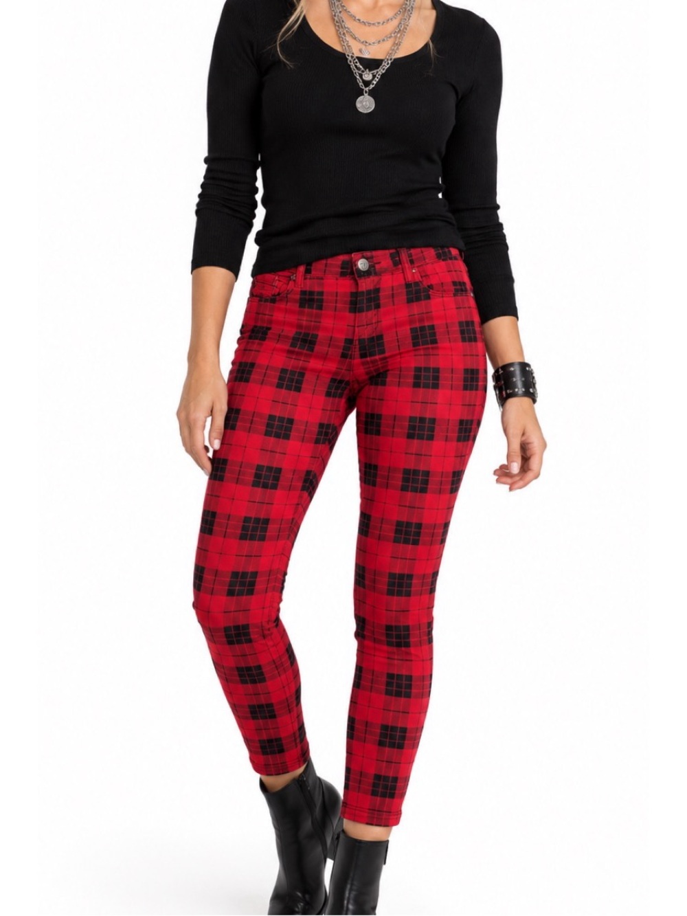 Abbey Dawn by Avril Lavigne Y2K red and black plaid skinny pants, size 7